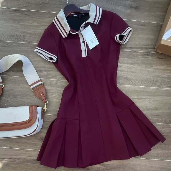 ZARA Blogger Fave Collared Wine Red Mini Dress NWT - Picture 16 of 16